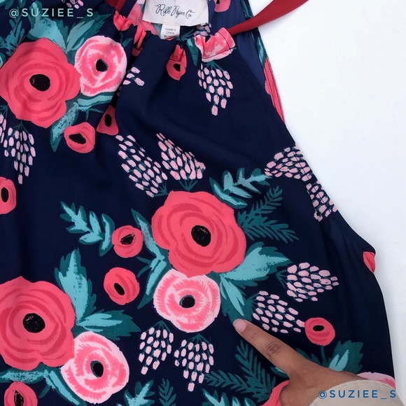 Paper Crown X Rifle Paper Co. Floral Spanish Rose Print Aster Tie Neck Top L - Picture 11 of 12